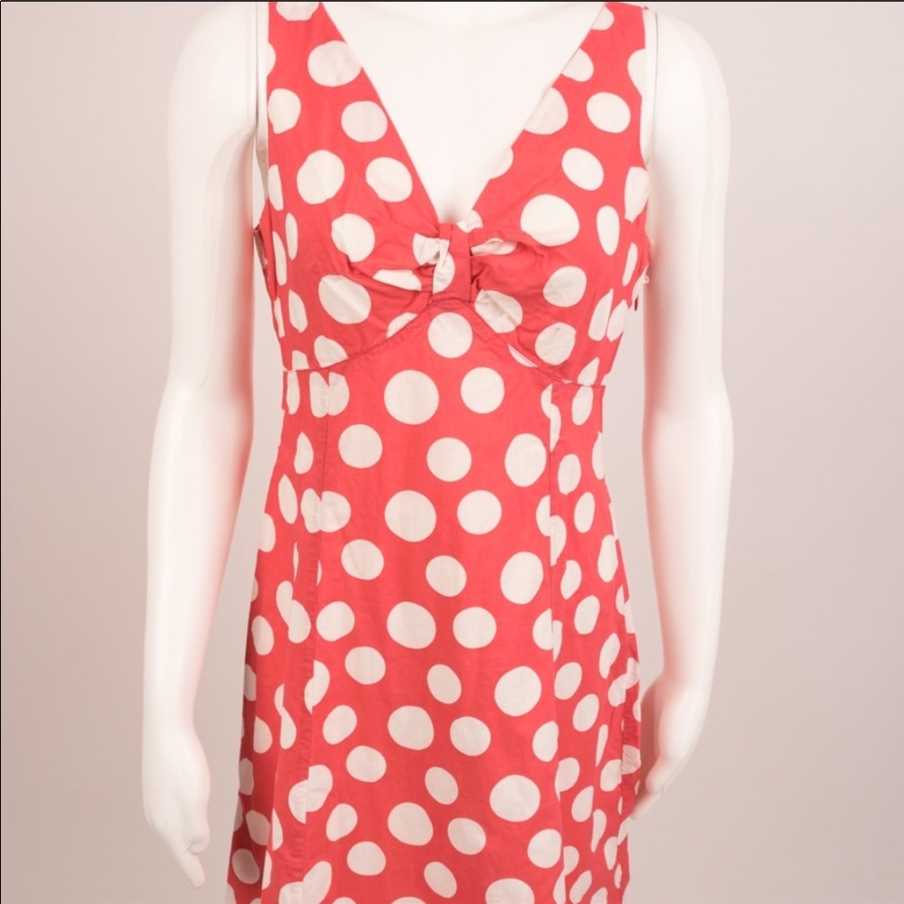 BODEN SLEEVELESS CORAL POLKA DOT DRESS - Picture 2 of 8